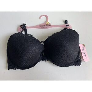 Juicy Couture Sexy Push Up Bra 38DD Black Lace JC5275D NEW